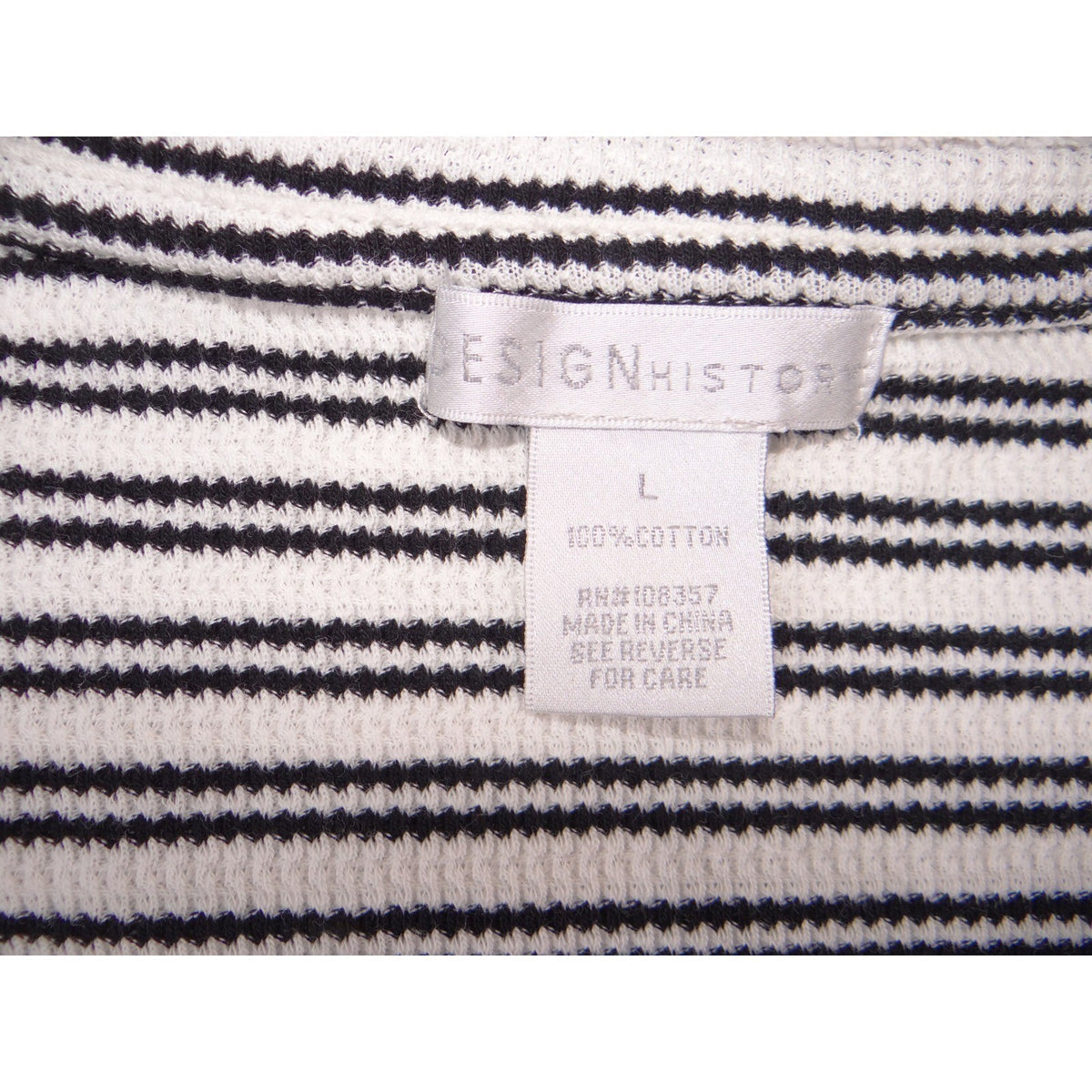 Design History Womens Black White Striped Cotton Lettuce Edge Knit Top Large2