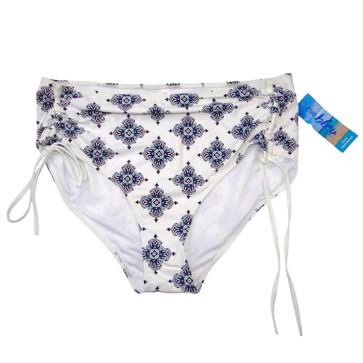 NWT Rue Bleu by rue21 Women 1X High Waisted Bikini Bottoms Blue Medallion Tile0