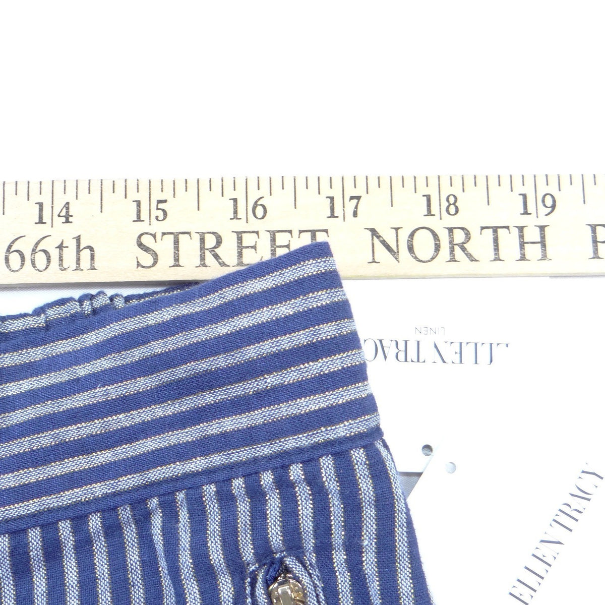 NWT-Ellen Tracy Linen Striped Drawstring Pants Navy Gold Metallic Joggers L6