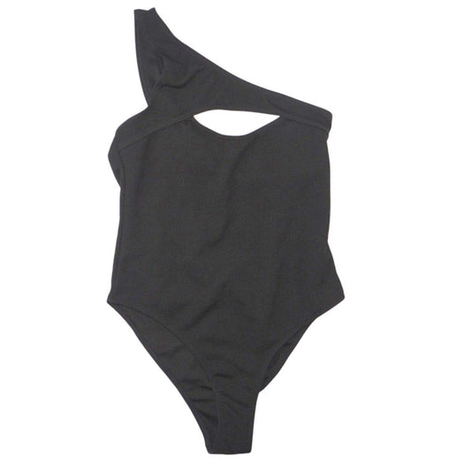 Black One Shoulder Cutout Ribbed Bodysuit Size M