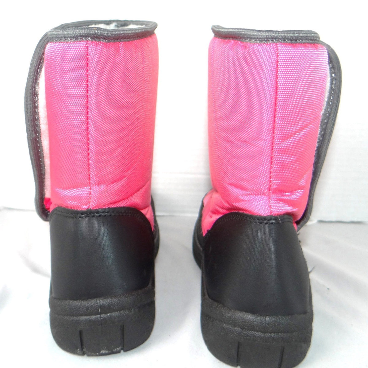 Girls Pink Snow Boots Snowflake Insulated Winter Faux Fur Lined Size 24