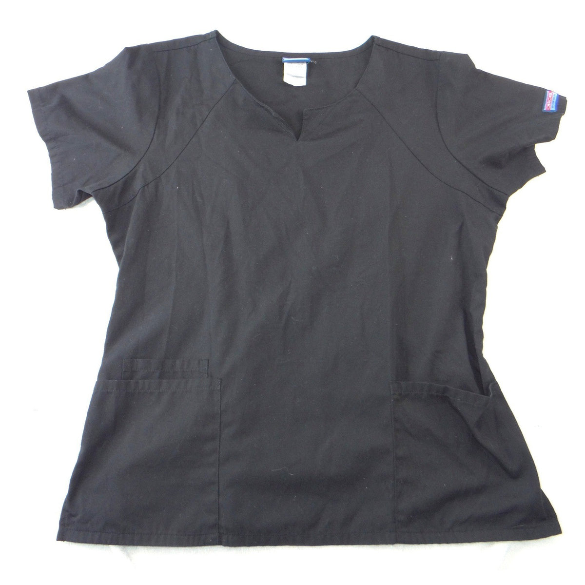 Cherokee Workwear Black Scrub Top Womens Large Notched V Neck Cinched Back 22230