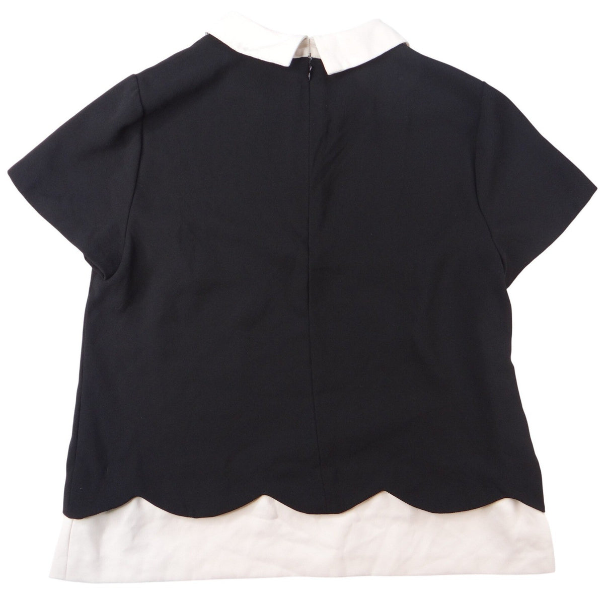 BY CYNTHIA STEFFE Black White Scallop Collar Short Sleeve Top Womens XL