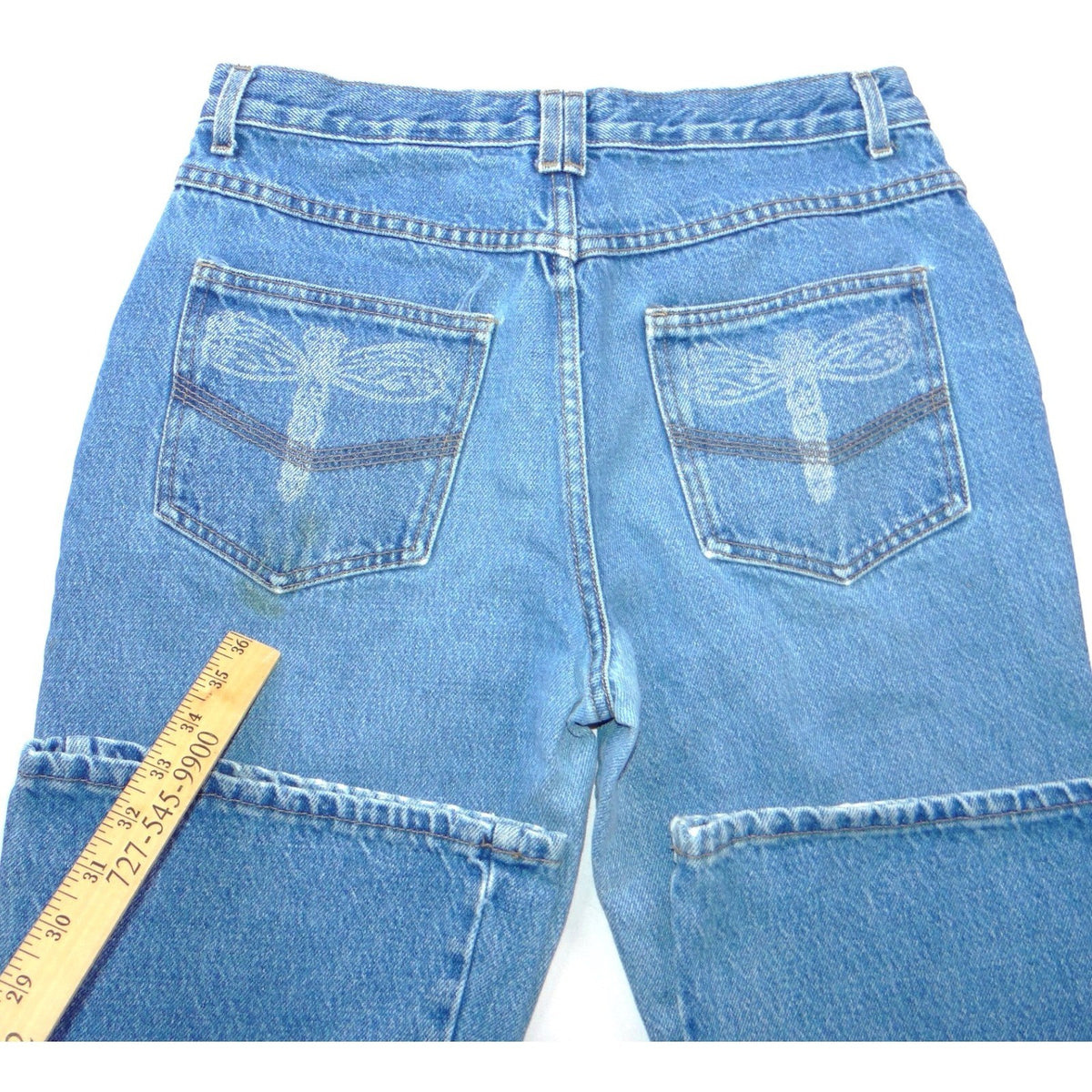 Vintage D'Mode Classix Flare Jeans Blue Dragonfly Pockets 90s Womens Size 134