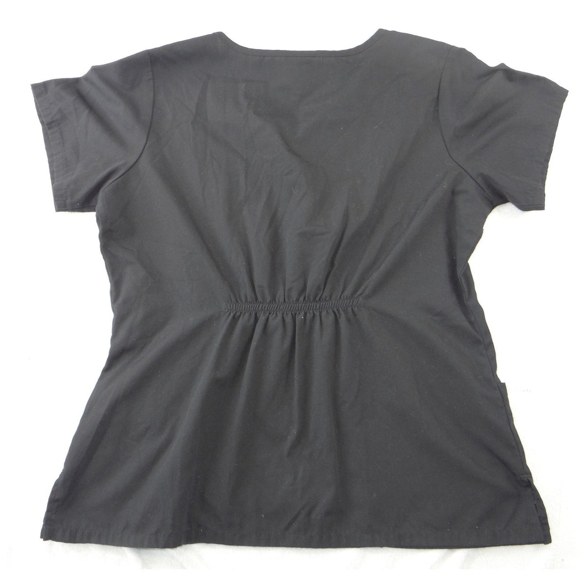Cherokee Workwear Black Scrub Top Womens Large Notched V Neck Cinched Back 22235