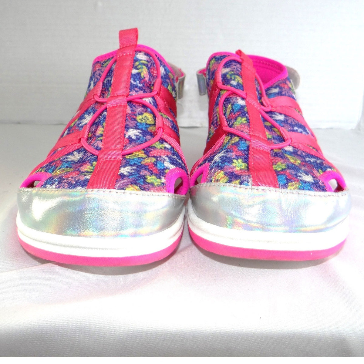 Lands End Youth 6M Girls Sport Sandals Pink Floral Holographic Water Shoes3