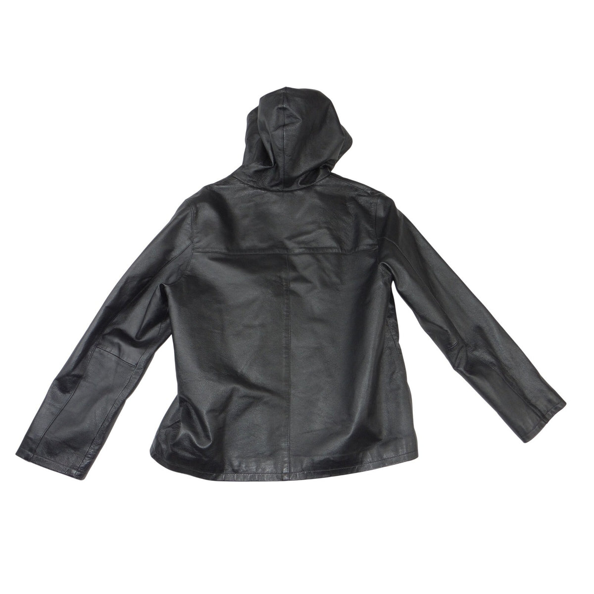 Metrostyle Womens Black Leather Hooded Jacket Zip Front Lined 29 9623 9 Size M1