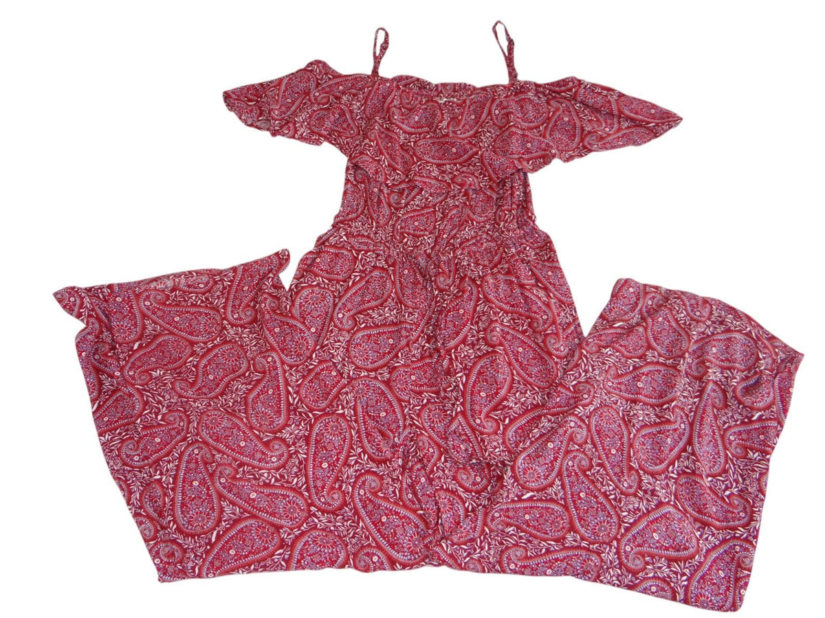 Old Navy Red Paisley Print Off Shoulder Jumpsuit   Size S0