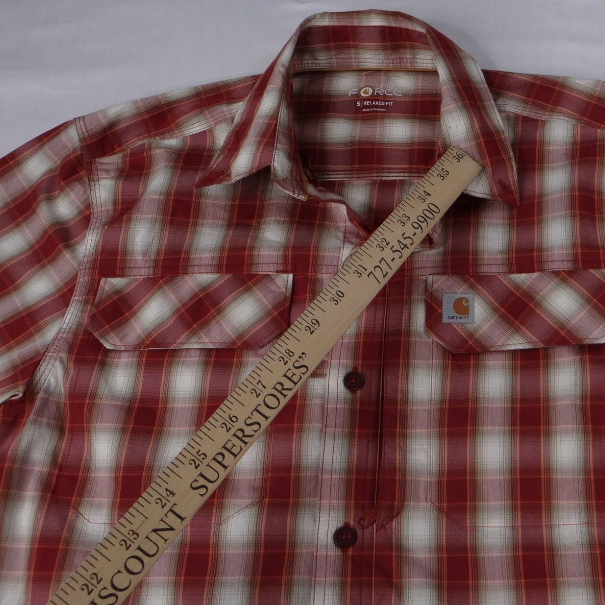 Carhartt Force Relaxed Fit Plaid Short Sleeve Button Up Shirt Men's Size S