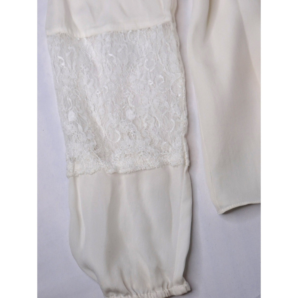 Vintage Cream Off White Lace Trimmed Sheer Blouse Women's Elegant Sheer Top7
