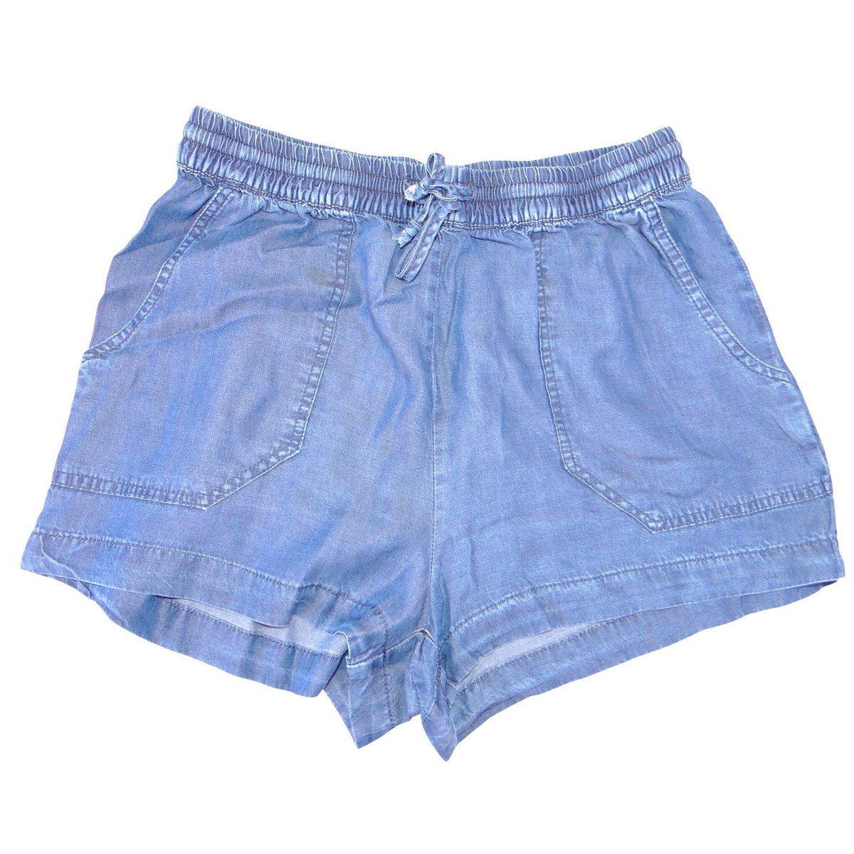ToxiK3 Womens Blue Chambray Drawstring Shorts High Rise Elastic Waist Size M