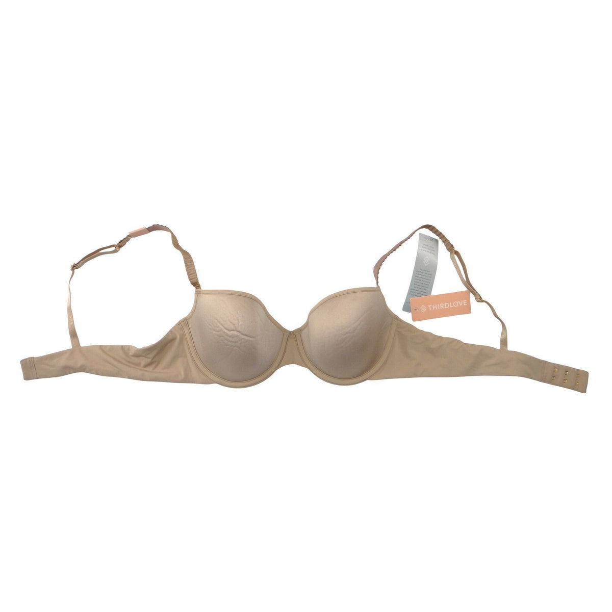 ThirdLove 24/7 Classic T-Shirt Bra Beige Nude Pleated Straps 36A 1/26