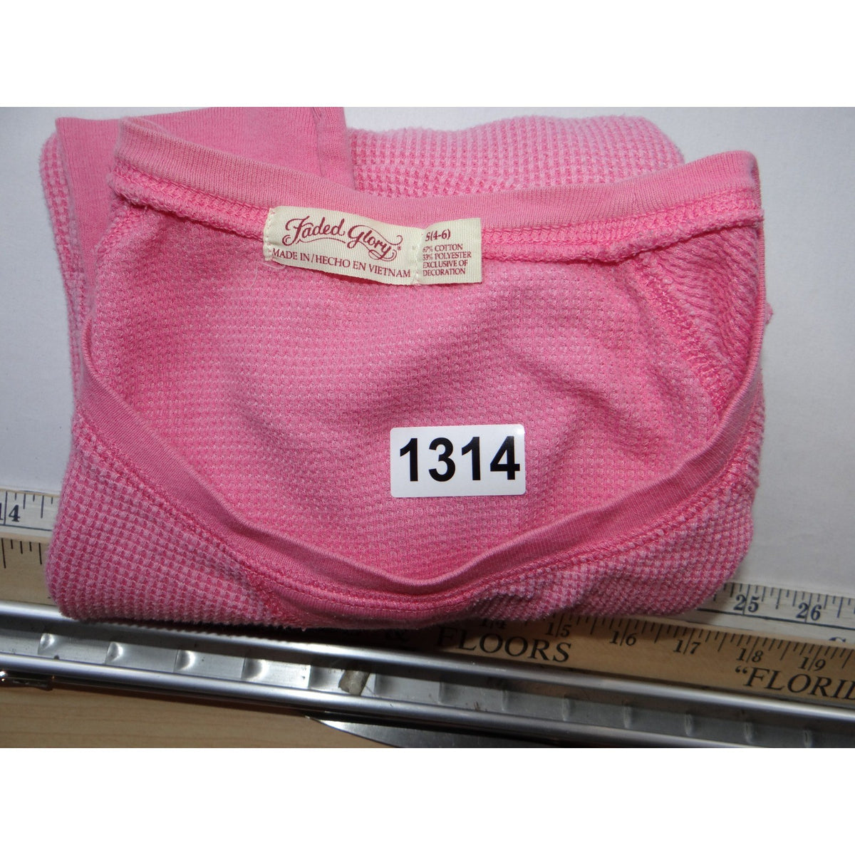 Faded Glory Pink Waffle Knit Long Sleeve Thermal Shirt Top Girls Size S 4-6