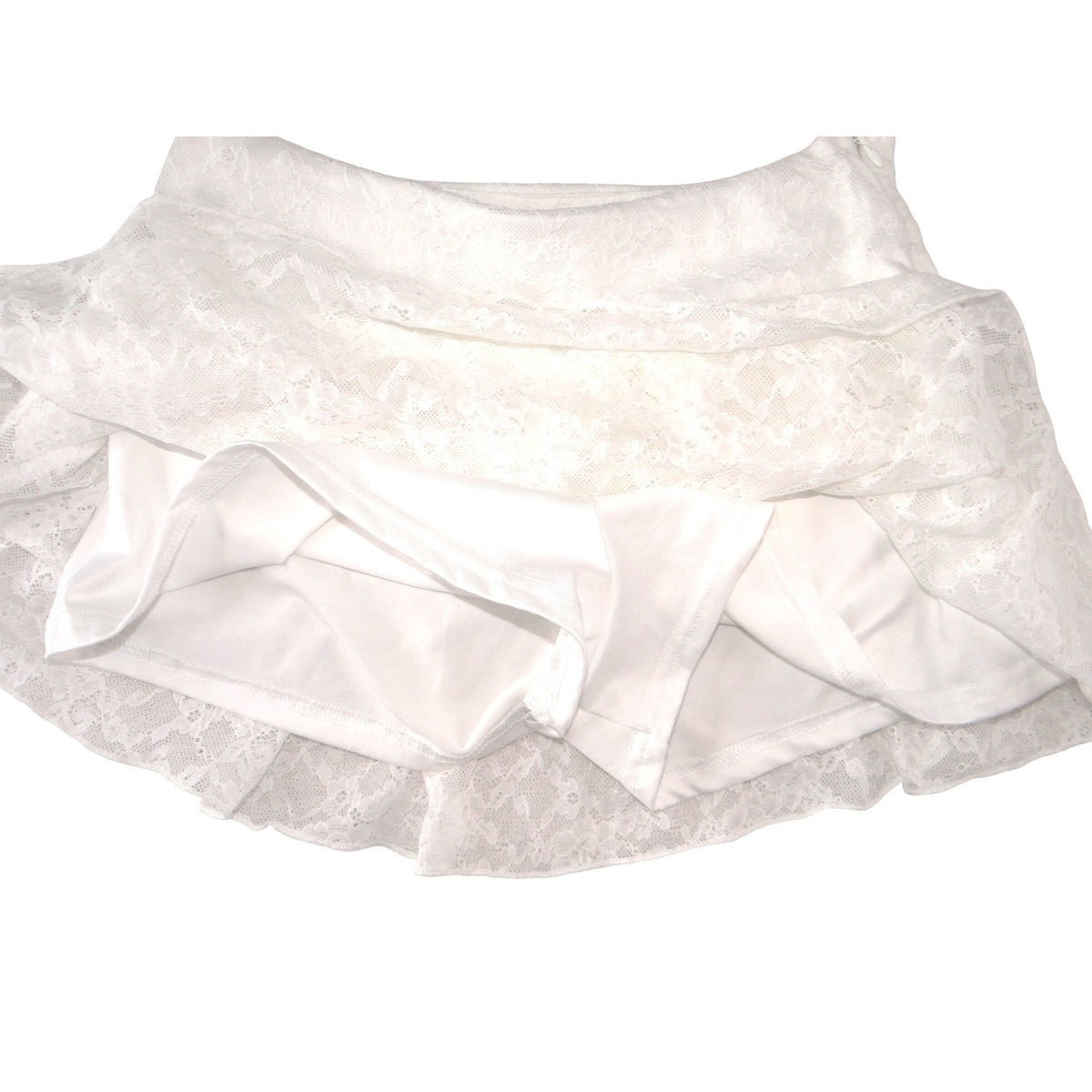 Womens White Floral Lace Tiered Ruffle Skort Side Zip Mini Skirt Shorts