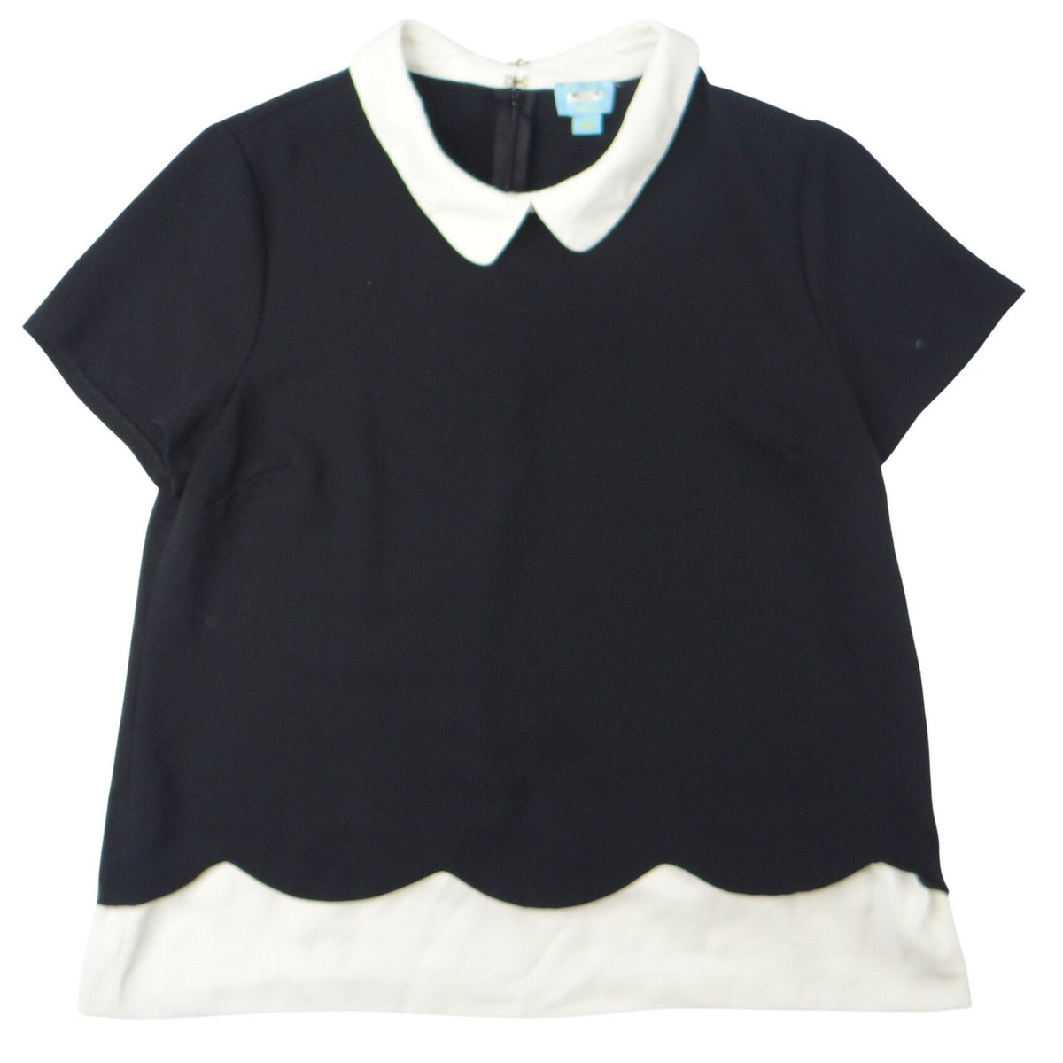 BY CYNTHIA STEFFE Black White Scallop Collar Short Sleeve Top Womens XL