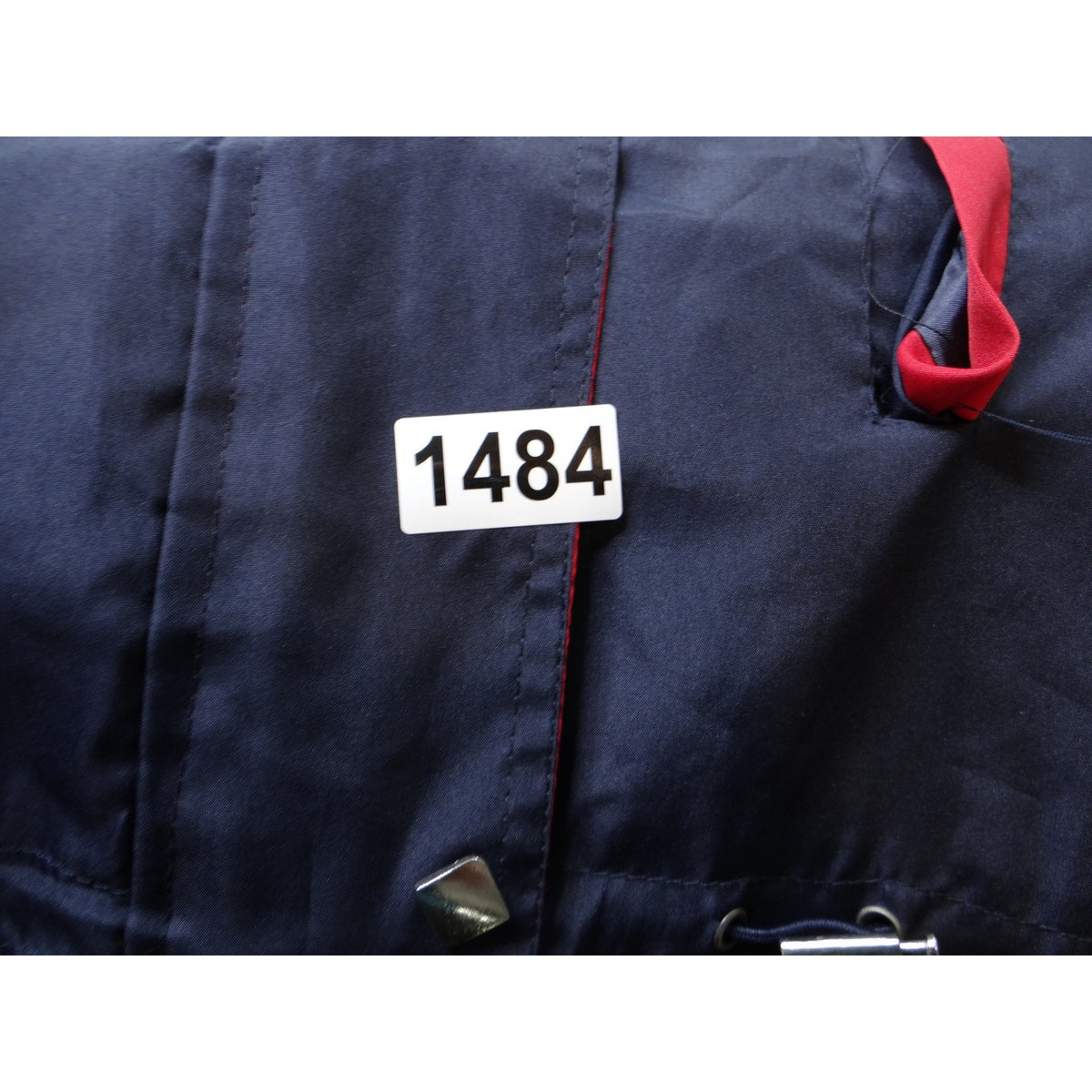 Womens Navy Blue Hooded Lightweight Rain Jacket Red Accents Size M6