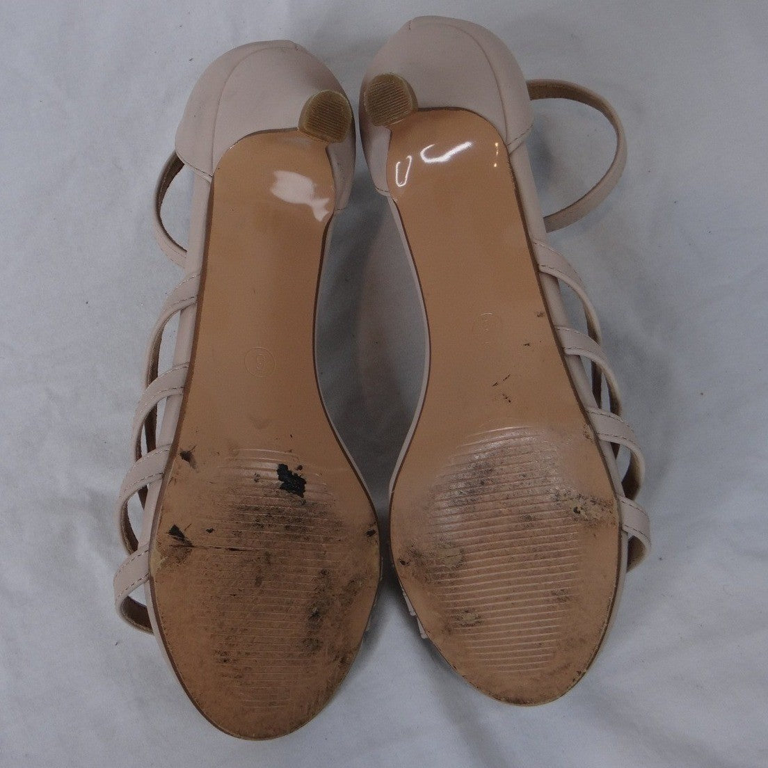 DIDIFU Women's Beige Strappy Kitten Heel Ankle Strap Sandals Size 68