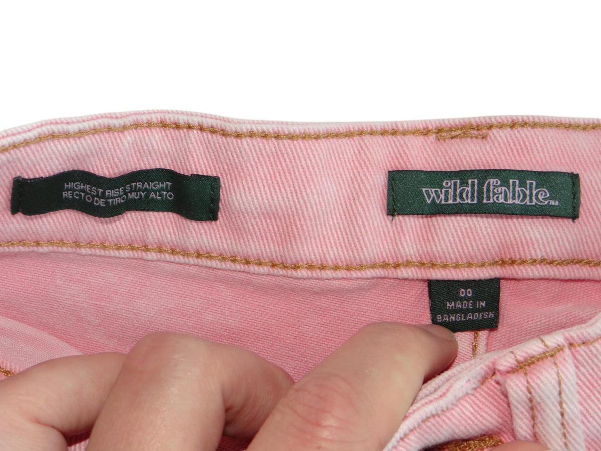 Wild Fable Pink High Rise Straight Wide Leg Cropped Jeans Raw Hem Size 00