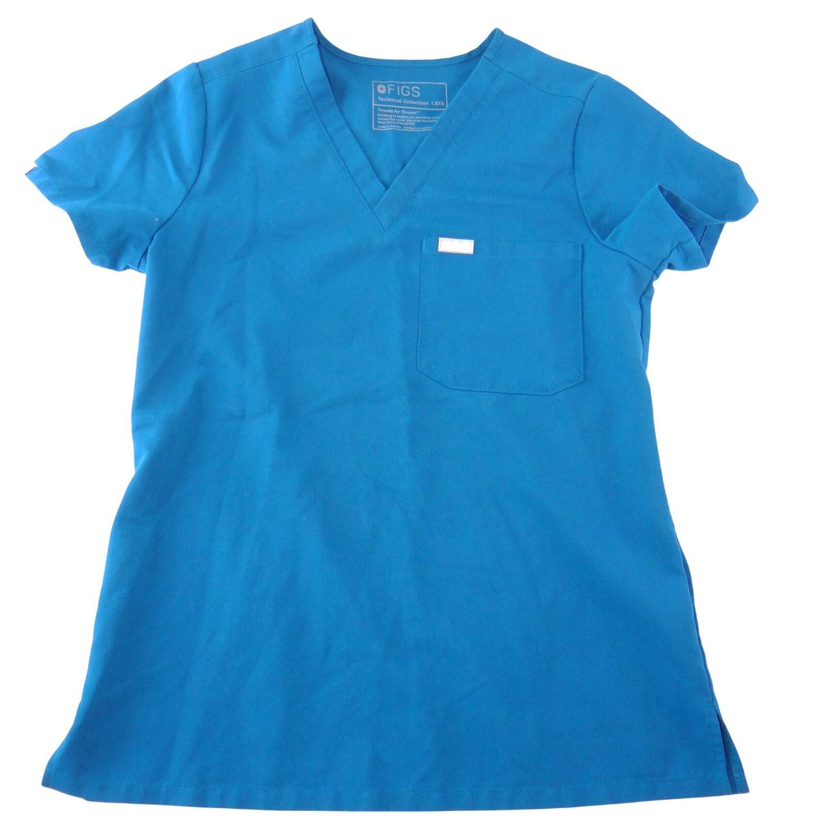 FIGS Technical Collection Womens XXS V Neck Scrub Top Teal Blue Short Sleeve0