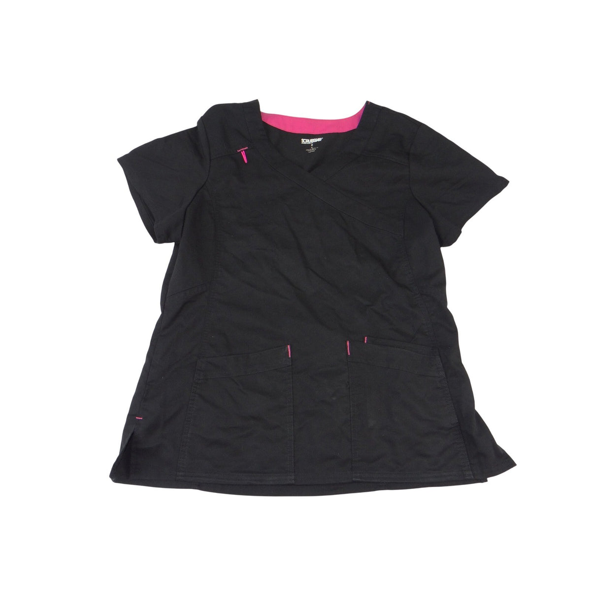 Scrubstar Premium Mock Wrap Scrub Top Womens Medium Black Pink V Neck Pockets0