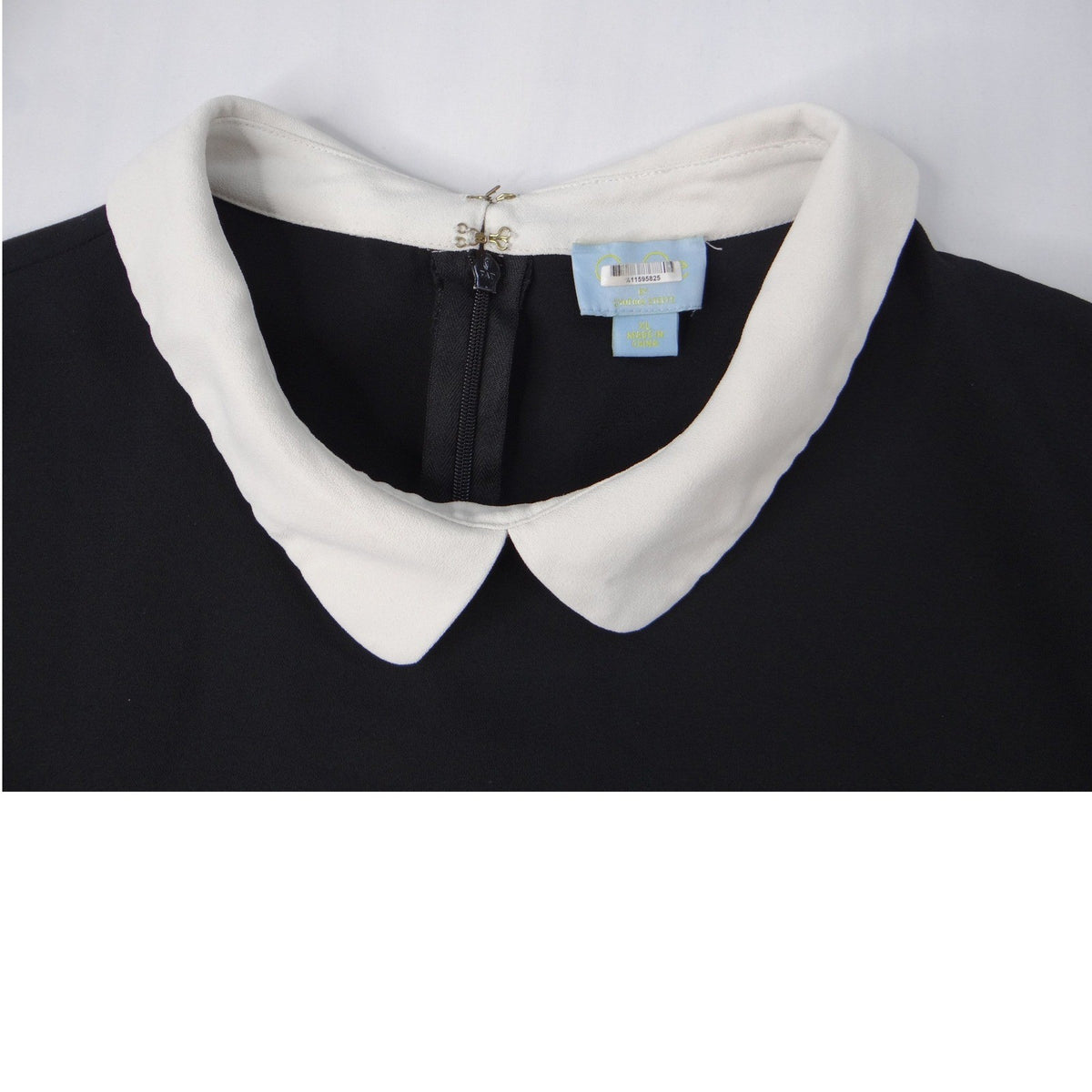 BY CYNTHIA STEFFE Black White Scallop Collar Short Sleeve Top Womens XL