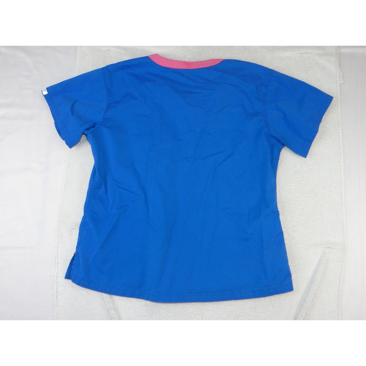 Med Couture Womens Royal Blue Pink Contrast V Neck Scrub Top Medical Uniform0