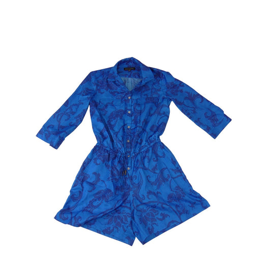 Banana Republic Womens Blue Damask Floral Button Front Romper Petite 0P0