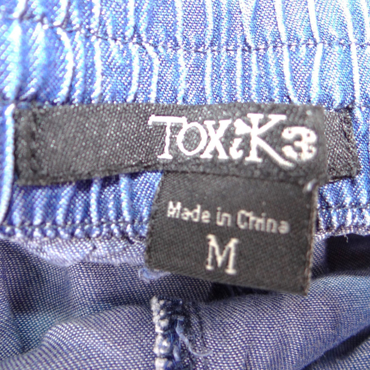 ToxiK3 Womens Blue Chambray Drawstring Shorts High Rise Elastic Waist Size M