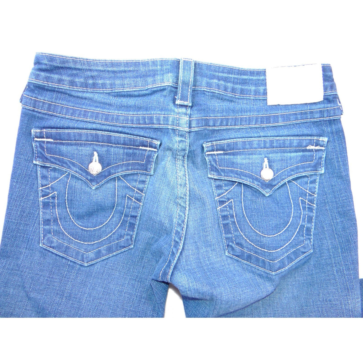 True Religion Joey Bootcut Jeans Womens 31 Medium Wash Blue Made in USA Y2K Low3