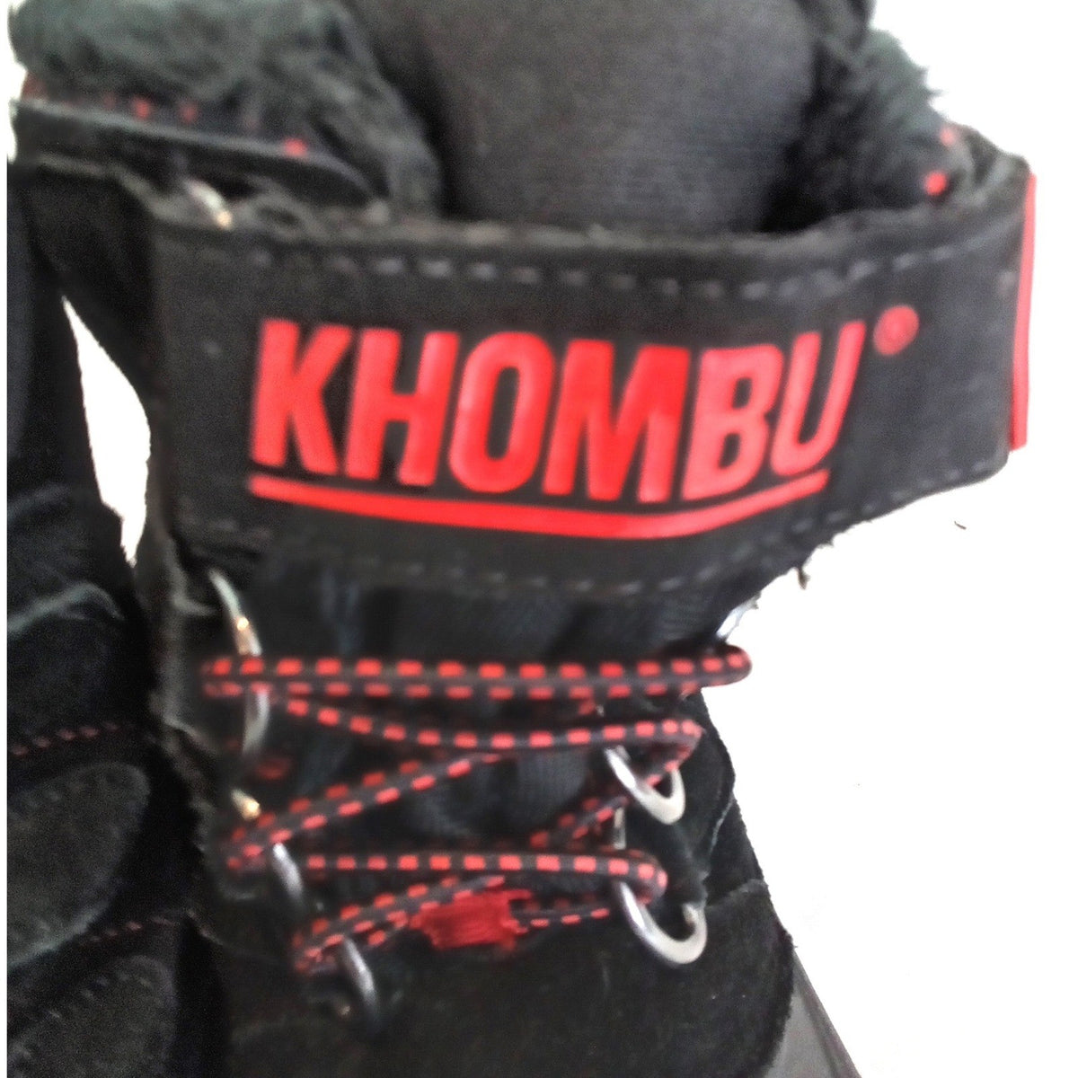 Khombu Hickory Kids Black Red Leather Faux Fur Lined Snow Boots Size 11M 8014617