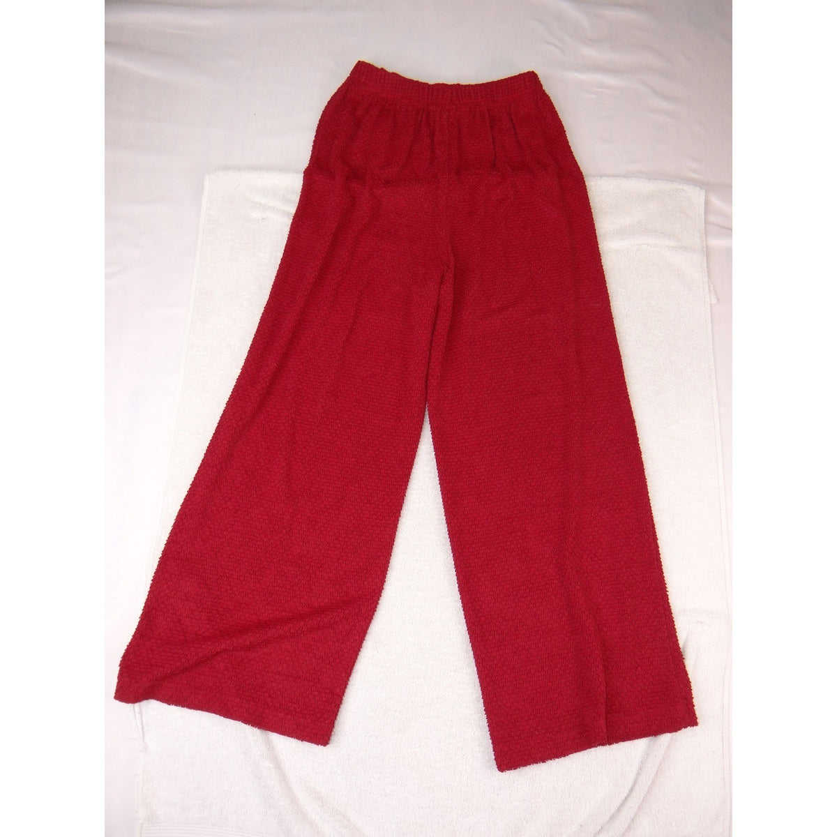 Popcorn Textured Wide Leg Pants Red High Waist Elastic Retro USA Made S1
