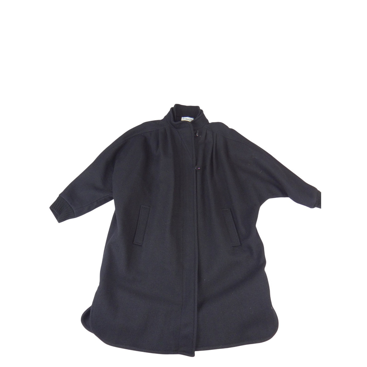 Herman Kay Vintage Black Wool Blend Dolman Sleeve Mock Neck Overcoat Womens S0