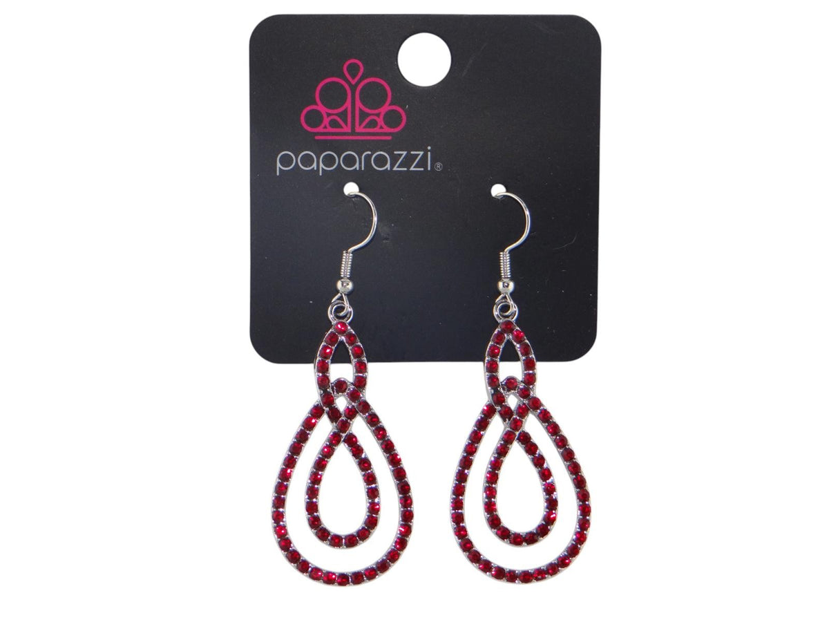 Paparazzi Elegant Teardrop Earrings - Sparkling Red & Silver