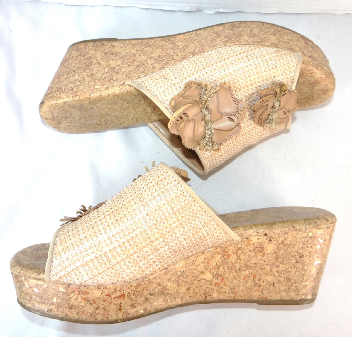 Jaclyn Smith Adina Natural Wedge Sandals Floral Cork Platform Beige Womens 10M1