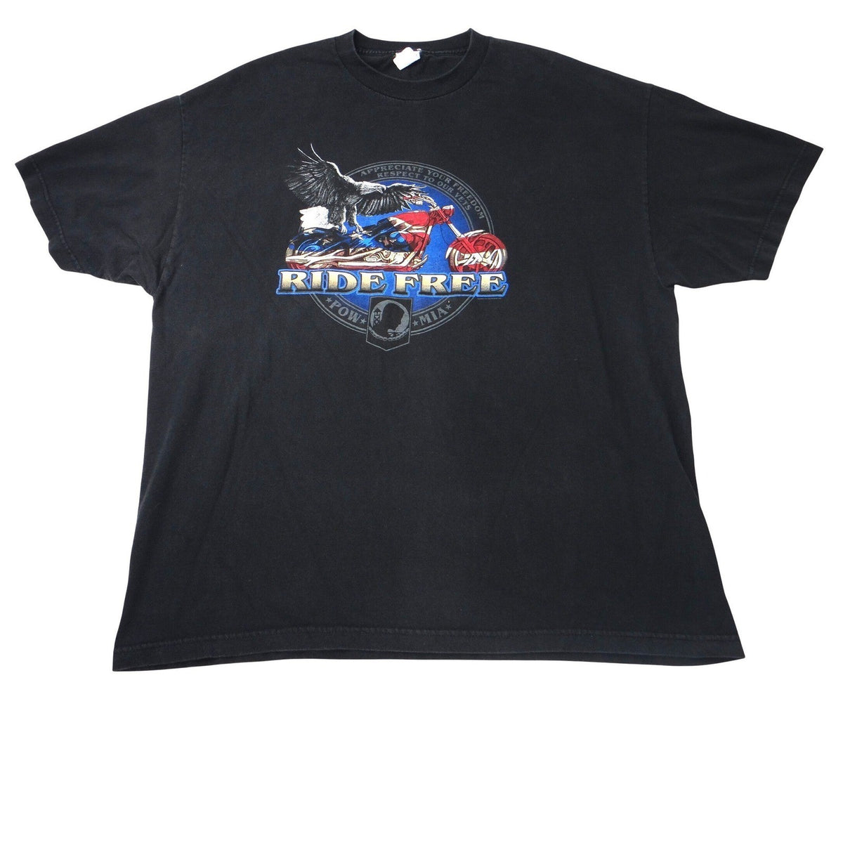 Vintage Alstyle Ride Free Motorcycle Eagle POW MIA Veteran Tee Mens 2XL Black