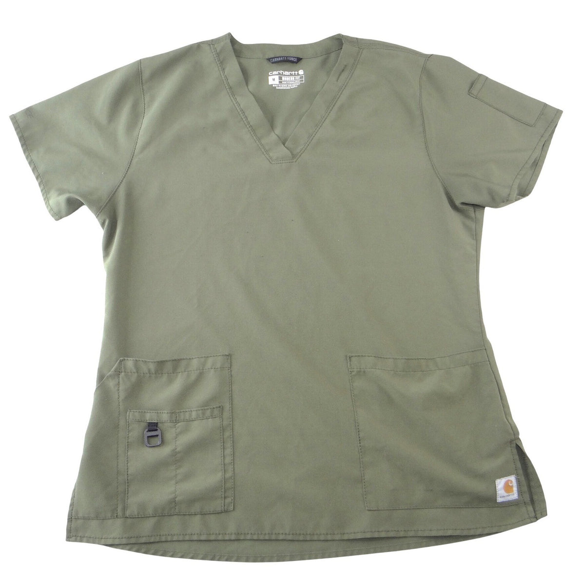 Carhartt Force Modern Fit Women Scrub Top Olive Green V-Neck Pocket Medium0