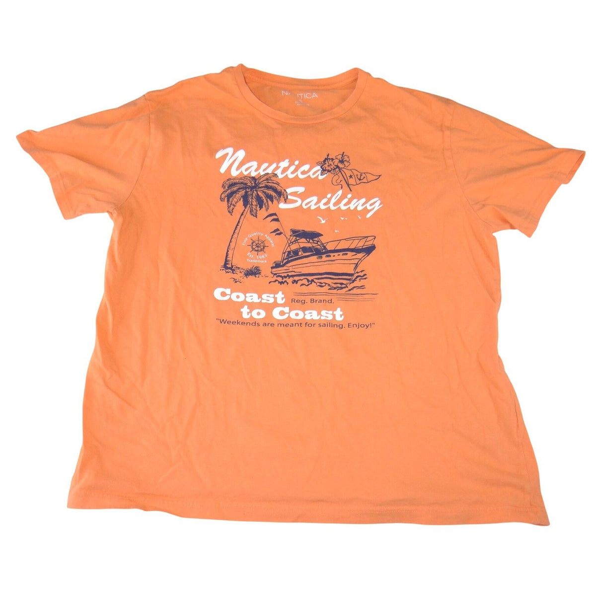 Nautica Sailing Graphic T Shirt Mens XL Orange Coast to Coast Cotton Crewneck0