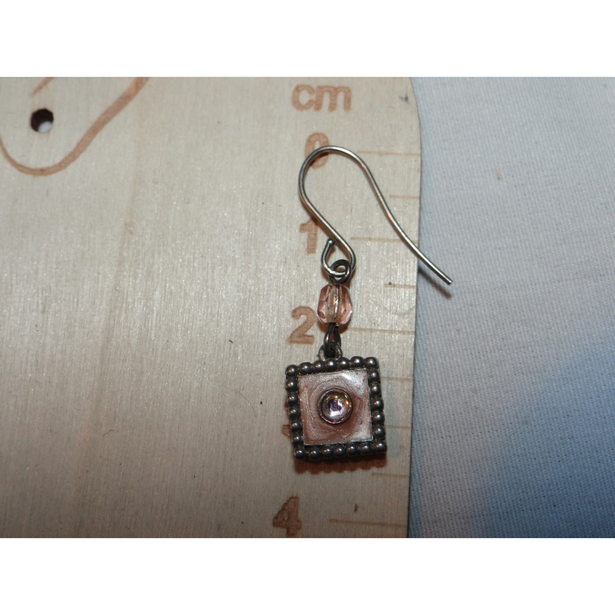 Square Pink Charm Drop Earrings Dangle Beaded Ear Wires Women's Jewelry