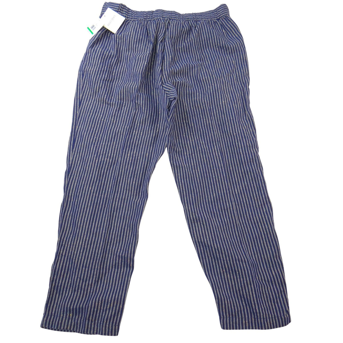 NWT-Ellen Tracy Linen Striped Drawstring Pants Navy Gold Metallic Joggers L3