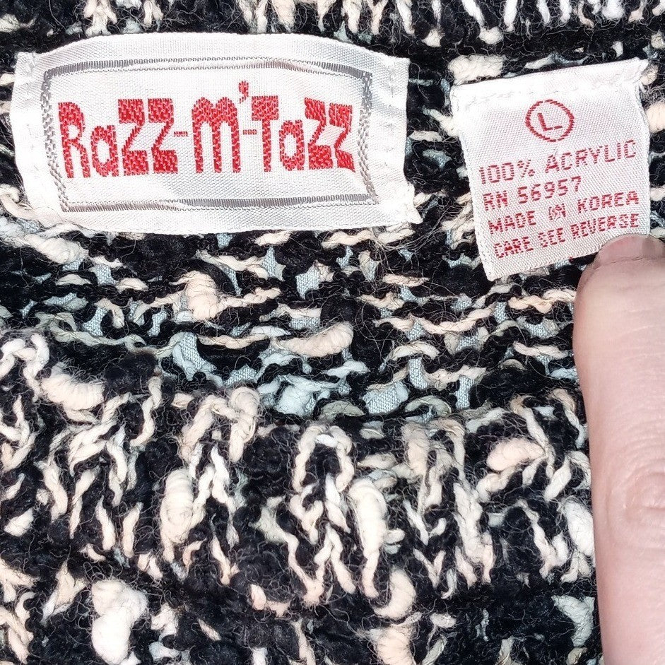 Vintage Razz m' Tazz Black White Textured Knit Sweater Women's Large Acrylic1