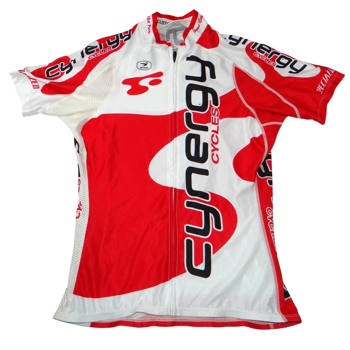 SUGOI Men's Cycling Jersey Short Sleeve Red White Cynergy Cycles Performance Fit0
