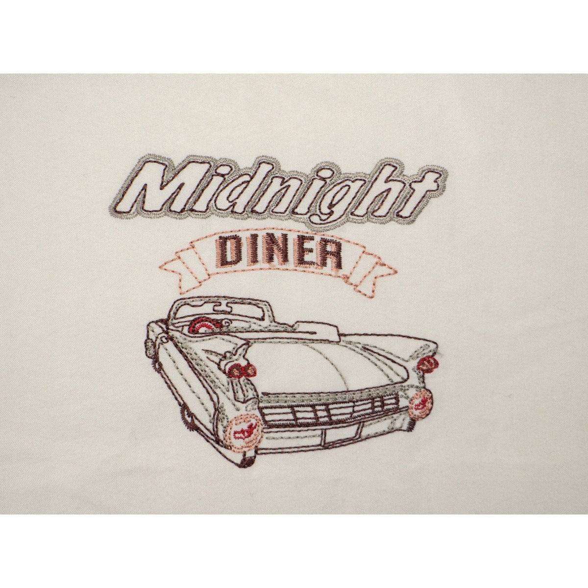 Centro Mens XL Short Sleeve Button Up Shirt Cream Midnight Diner Car Embroidered