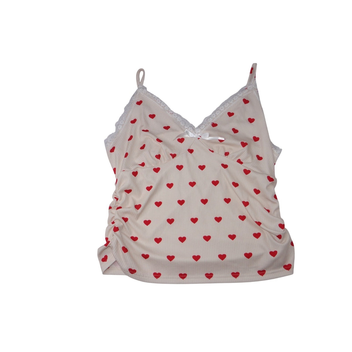 ROMWE Cream Red Heart Ruched Cami Tank Top Size 2XL
