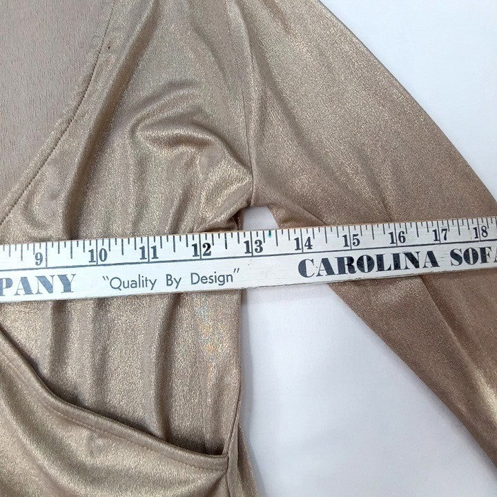 Forever 21 Metallic Wrap Long Sleeve Top Gold Shimmer Glam Party2