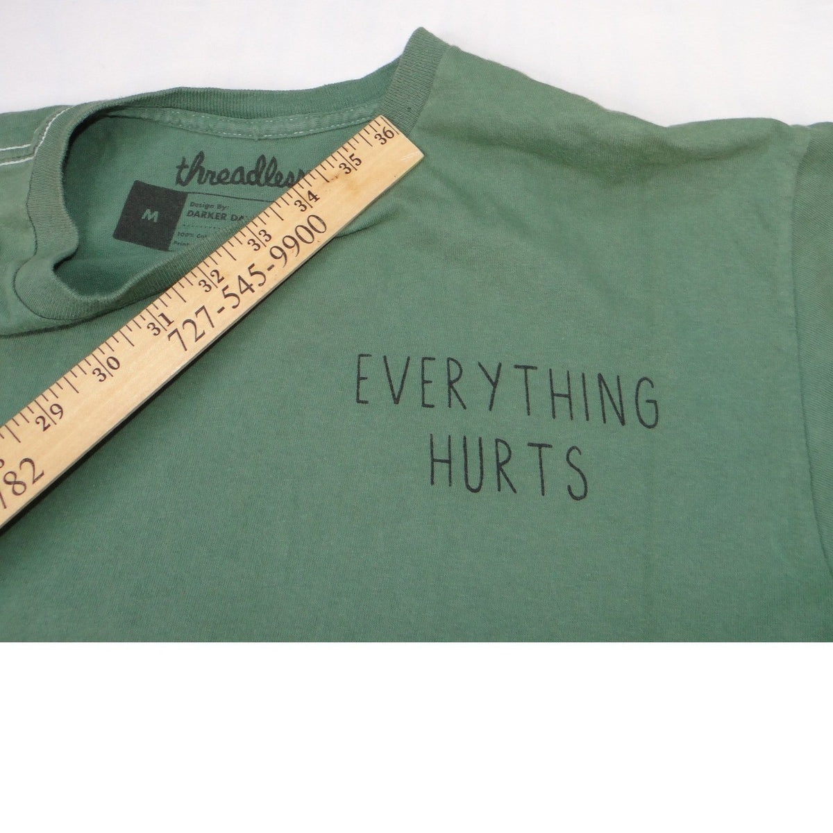 Threadless T Shirt Everything Hurts Grim Reaper Graphic Print Green Size M