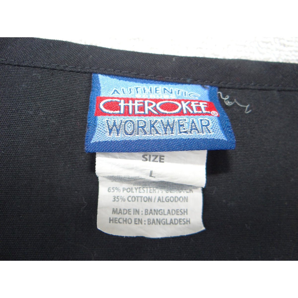 Cherokee Workwear Black Scrub Top Womens Large Notched V Neck Cinched Back 22234