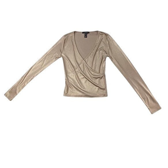 Forever 21 Metallic Wrap Long Sleeve Top Gold Shimmer Glam Party0