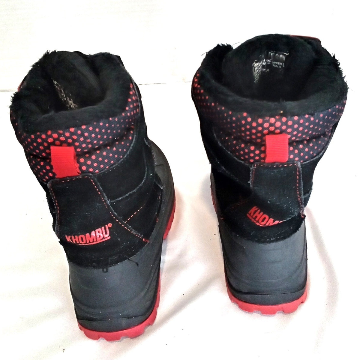 Khombu Hickory Kids Black Red Leather Faux Fur Lined Snow Boots Size 11M 8014614