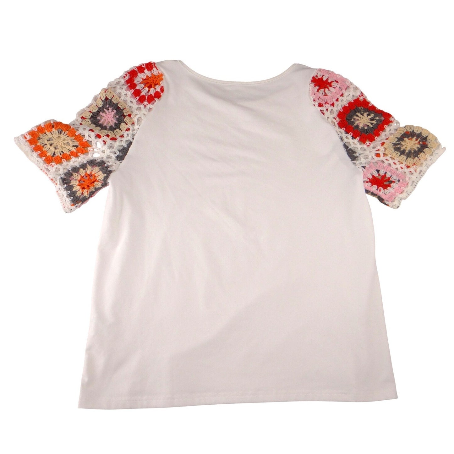 Unbranded White Crochet Granny Square Sleeve Top Womens Size M Short Sleeve Boho2
