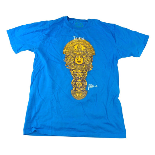 The Ayllu Peru Tumi Graphic T Shirt Mens Medium Blue Peruvian Short Sleeve0